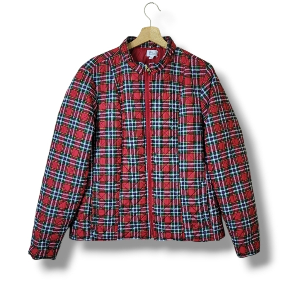 Kim Rogers Tartan Plaid Lightweight Puffer Jacket Size XL